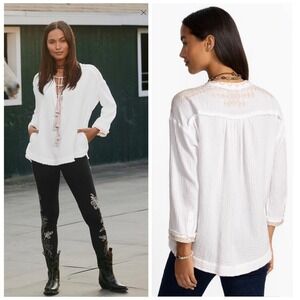 Calme by Johnny‎ Was Ghenar Gauze Top Embroidered Organic Cotton Tassel Med (F)